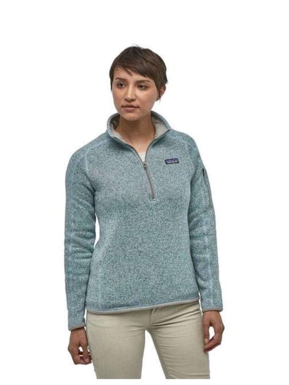 Patagonia Women’s Heathered Light Teal Zip-Up Fleece